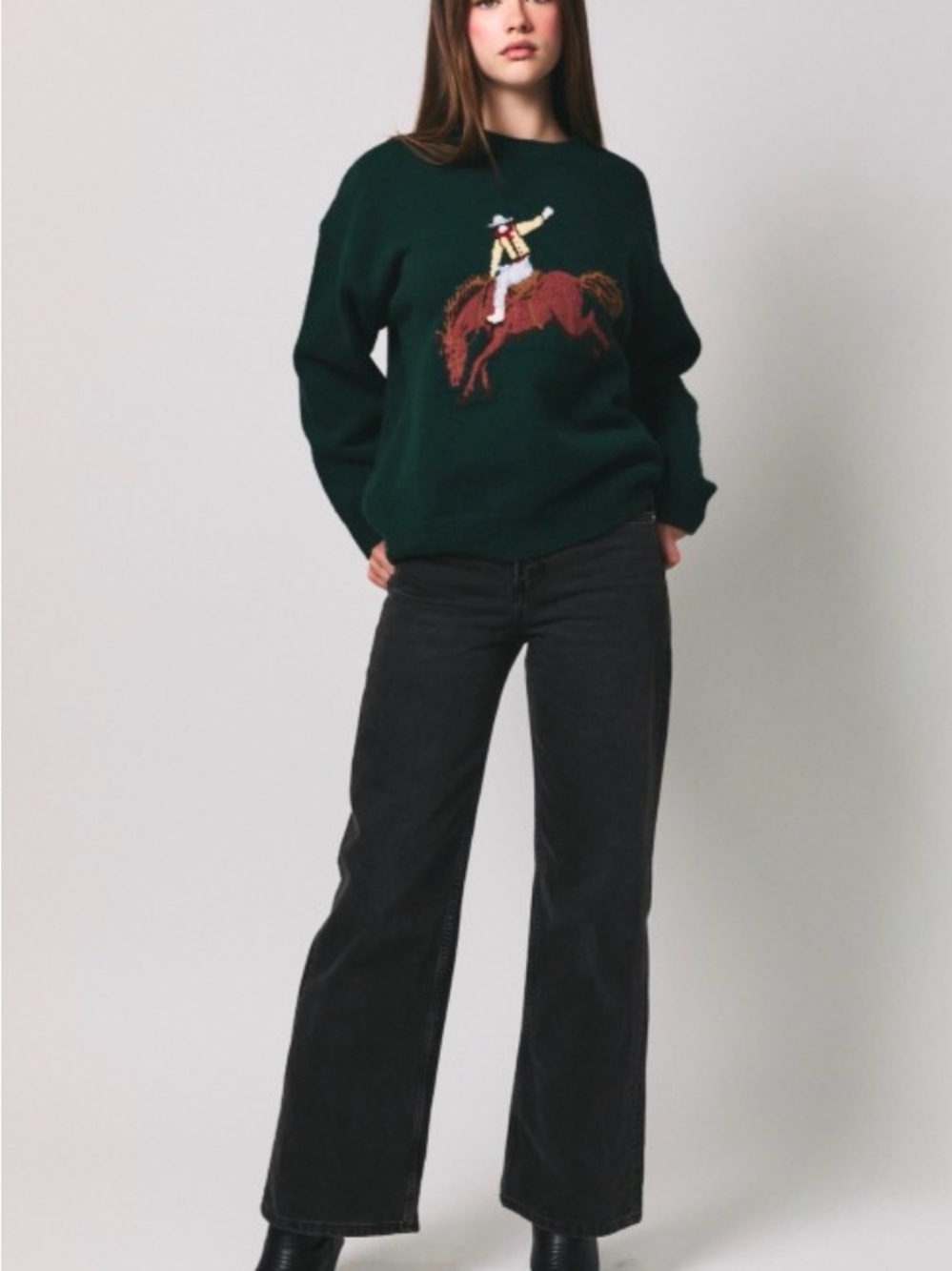319 Le Lis Dark Green Sweater with Horse Motif